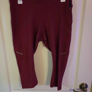 Nike Womens Dri-Fit Crop Running Tight Pants Maroon Red Large Capri